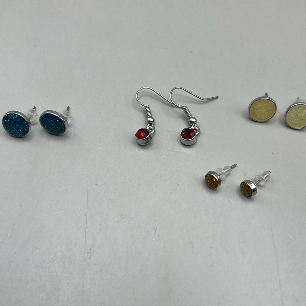 4 pair Elegant Silver and Red Earrings Set